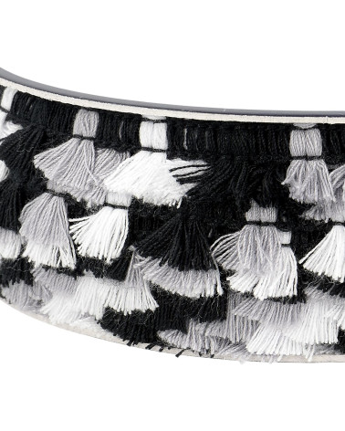 25-m-Spule mit mehrfarbigen Pomponfransen 15 mm schwarz weiß