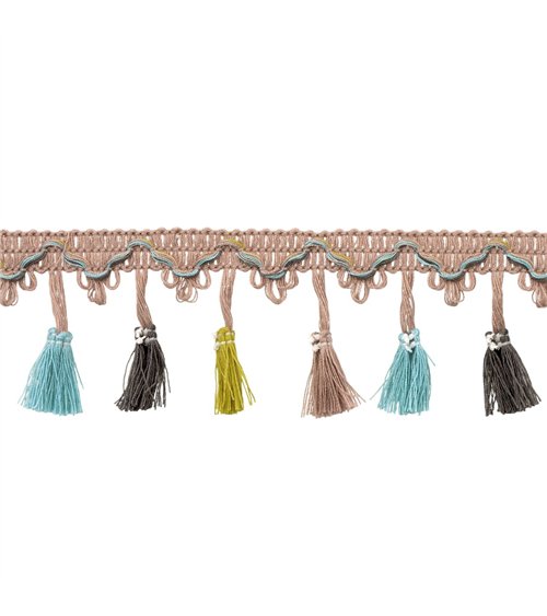 Bobine 20m frange pompons multicolore 45mm
