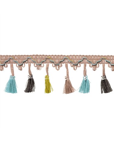 Bobine 20m frange pompons multicolore 45mm