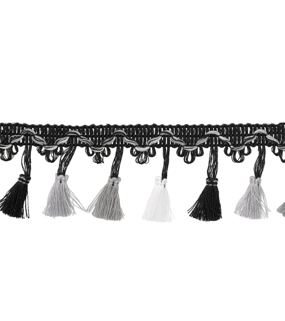 Bobine 20m frange pompons multicolore 45mm