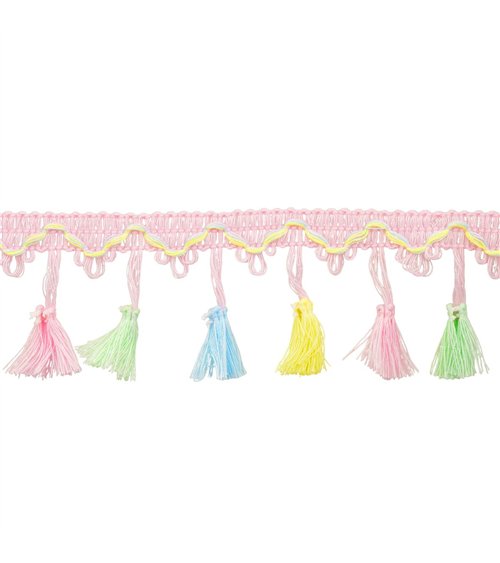 Bobine 20m frange pompons multicolore 45mm