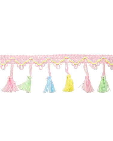 Bobine 20m frange pompons multicolore 45mm