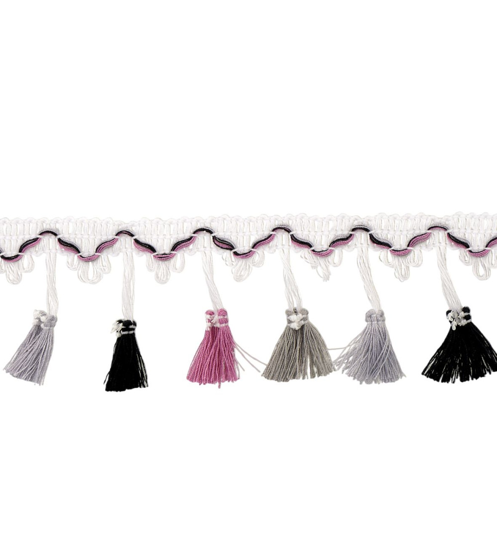 Bobina de 20m con flecos pompones multicolor 45mm