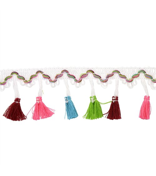 Bobine 20m frange pompons multicolore 45mm