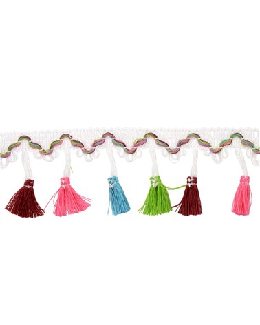 Bobine 20m frange pompons multicolore 45mm