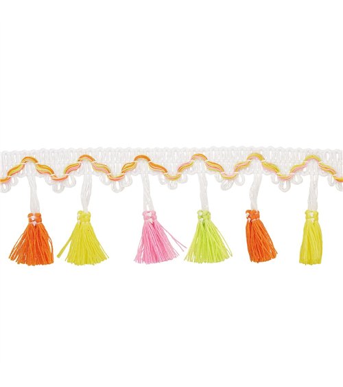 Bobine 20m frange pompons multicolore 45mm