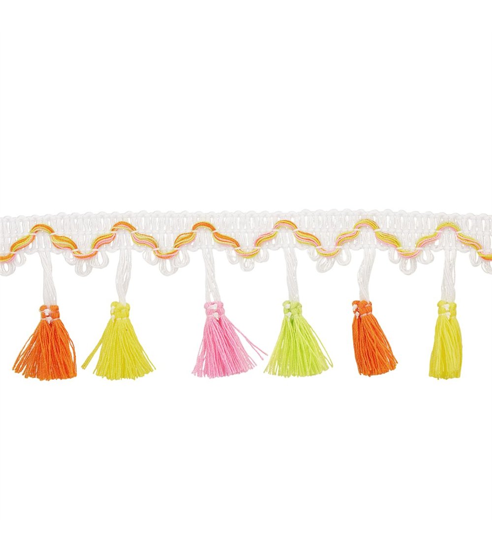 Bobine 20m frange pompons multicolore 45mm