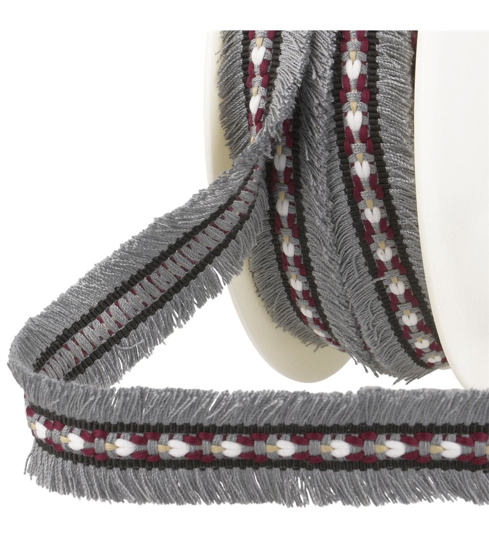 Bobine 20m double frangette 25mm gris moyen