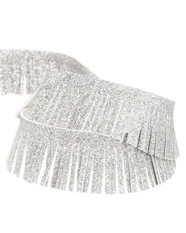15m spool metallic fringe 30mm silver