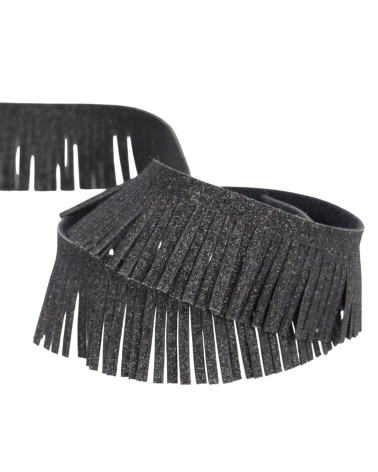 15m spool metallic fringe 30mm black