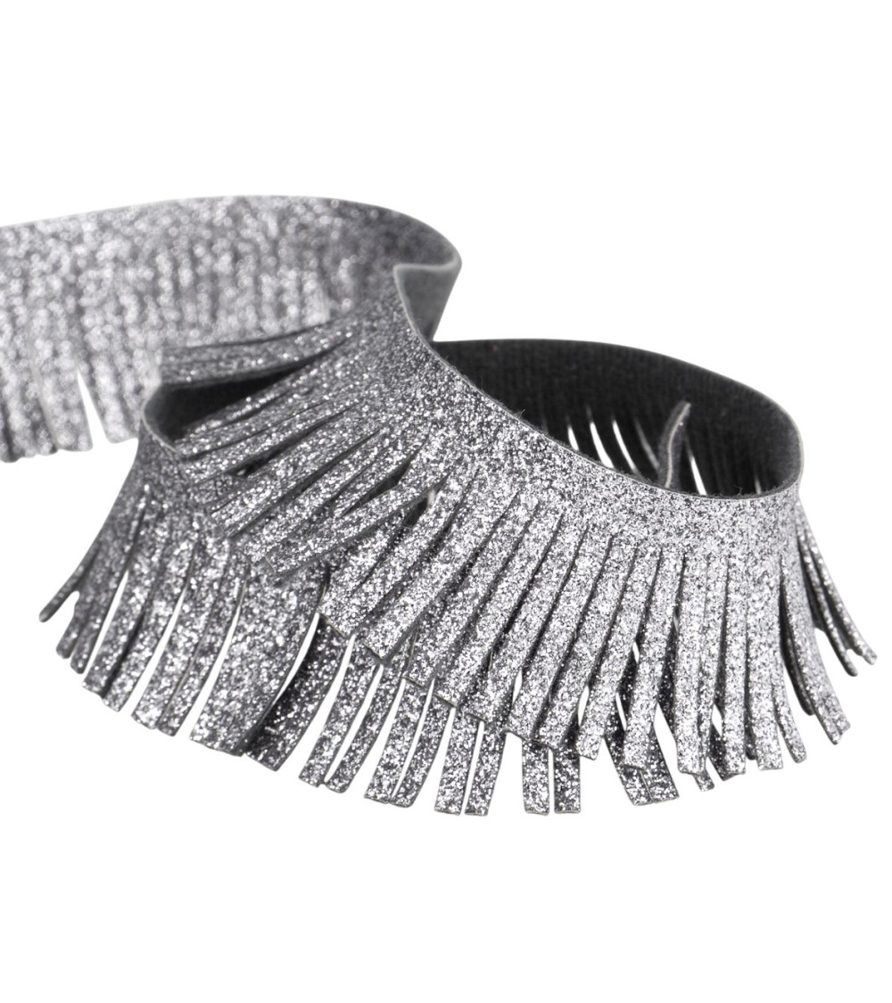 15m spool metallic fringe 30mm gray