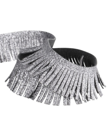 Bobina 15m fleco metalizado 30mm gris