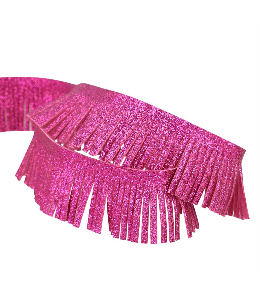 Bobine 15m frange métallique 30mm fuchsia