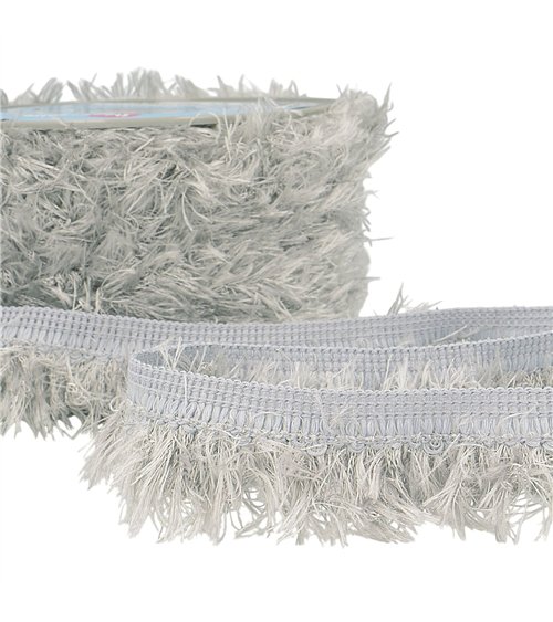 Bobine 20m frange fluffy 40mm gris moyen