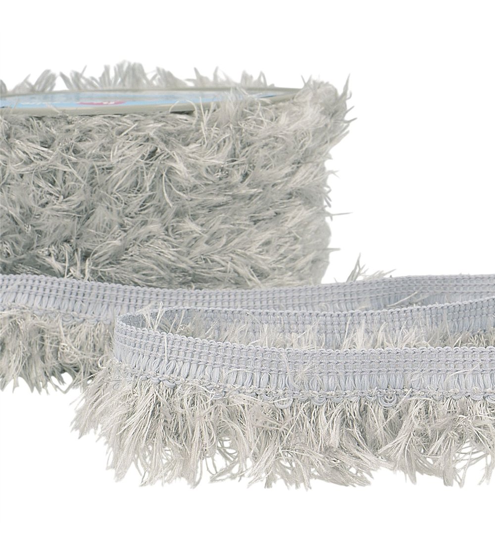 Bobine 20m frange fluffy 40mm gris moyen