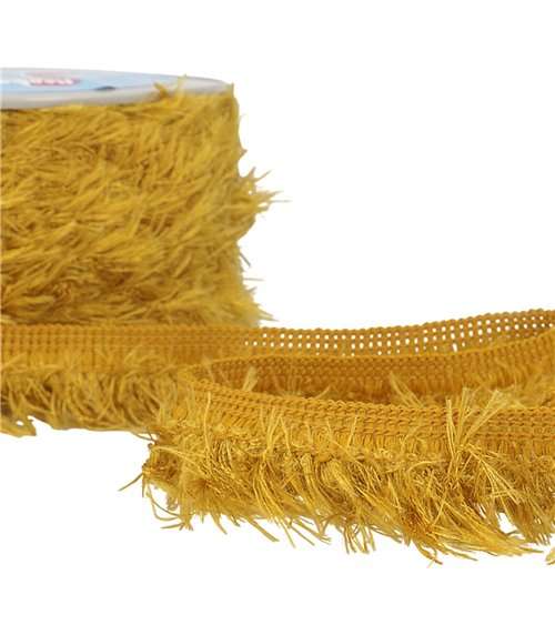 Bobine 20m frange fluffy 40mm moutarde
