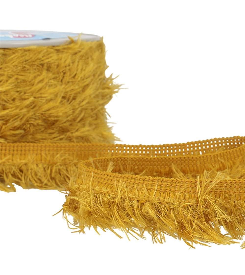 Bobine 20m frange fluffy 40mm moutarde