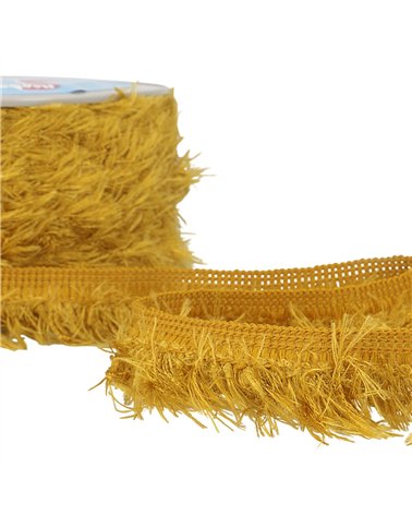 Bobine 20m frange fluffy 40mm moutarde