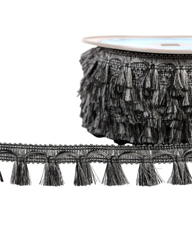 25m spool of mottled metal fringe 21mm silver