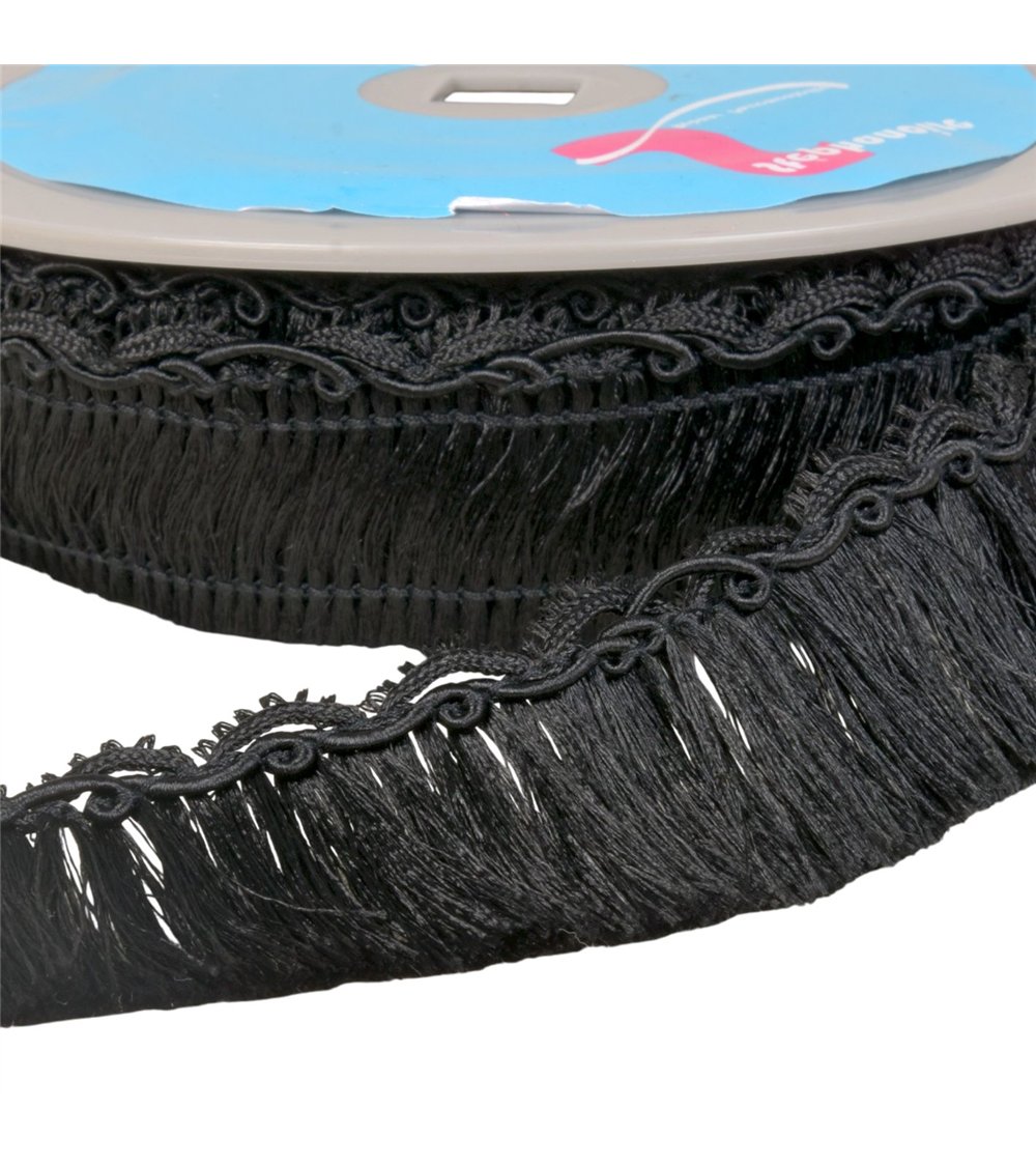 Bobine 10m frange avec galon festonné 34mm noir