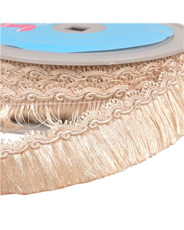 Bobine 10m frange avec galon festonné 34mm beige