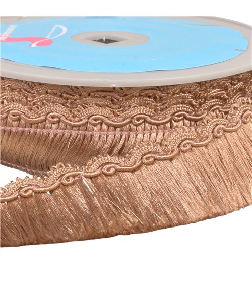 Bobine 10m frange avec galon festonné 34mm marron clair