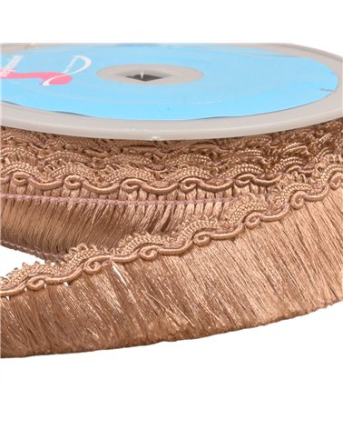 Bobine 10m frange avec galon festonné 34mm marron clair