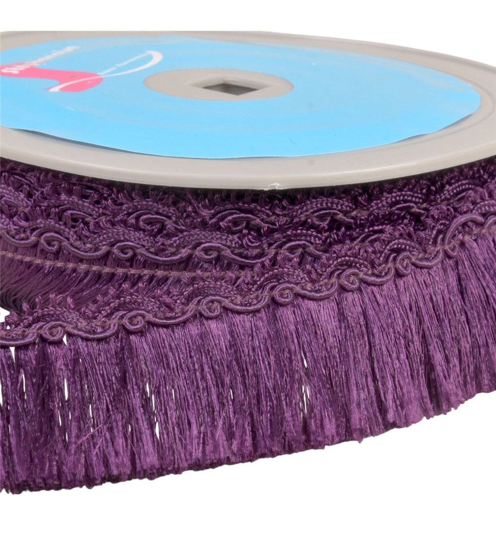 Bobine 10m frange avec galon festonné 34mm violet