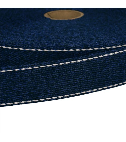 Bobine 20m sangle chinée point sellier 30mm bleu marine