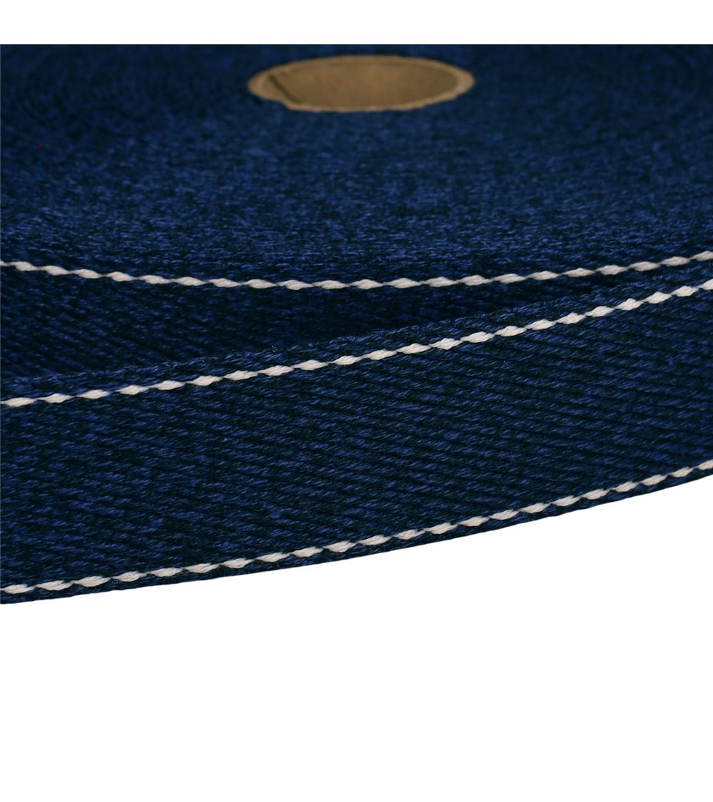Bobine 20m sangle chinée point sellier 30mm bleu marine