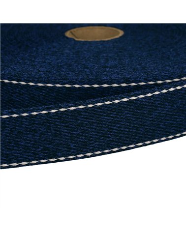 Bobine 20m sangle chinée point sellier 30mm bleu marine