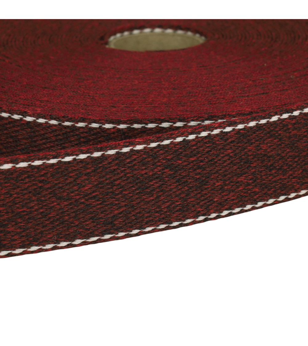 Bobina da 20 m di cinturino con punto a sella screziato da 30 mm bordeaux