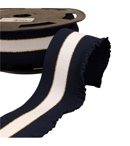 Bobine 10m élastique monte jupe bandes métal 60mm bleu marine