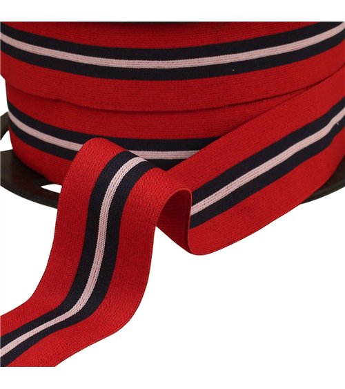 Bobine 20m élastique bicolore avec liseret central 32mm rouge