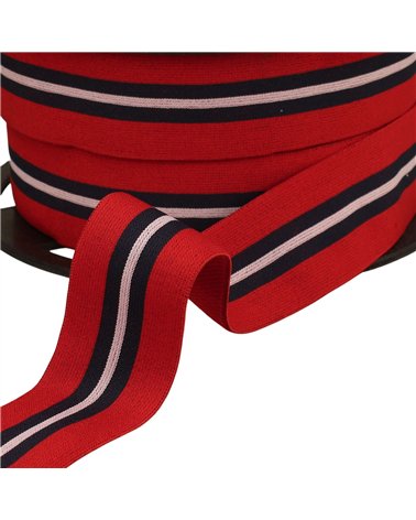 Bobine 20m élastique bicolore avec liseret central 32mm rouge