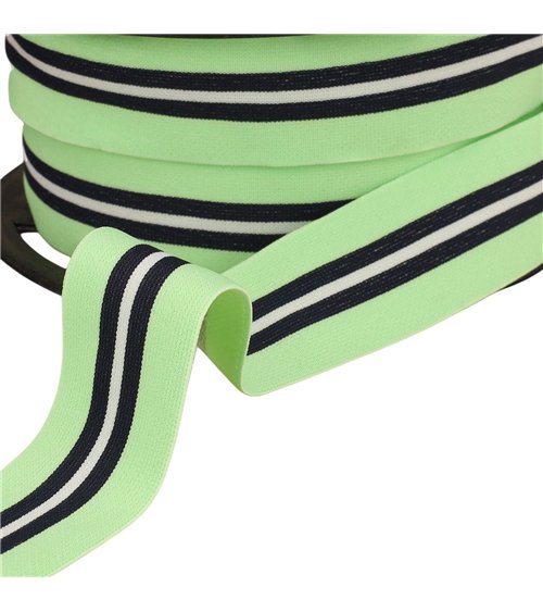 Bobine 20m élastique bicolore avec liseret central 32mm vert nil