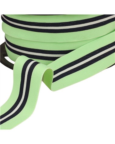 Bobine 20m élastique bicolore avec liseret central 32mm vert nil