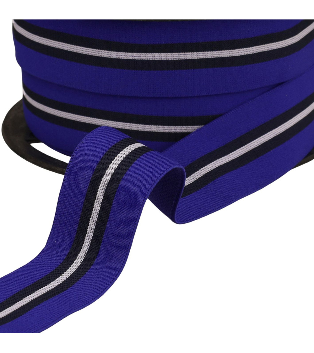 Bobina da 20 mt di elastico bicolore con bordatura centrale blu royal da 32 mm