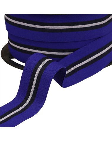 Bobine 20m élastique bicolore avec liseret central 32mm bleu roi