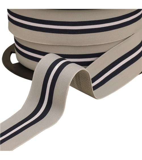 Bobine 20m élastique bicolore avec liseret central 32mm gris clair