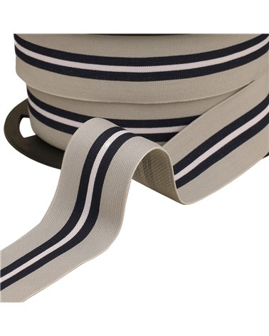 Bobine 20m élastique bicolore avec liseret central 32mm gris clair