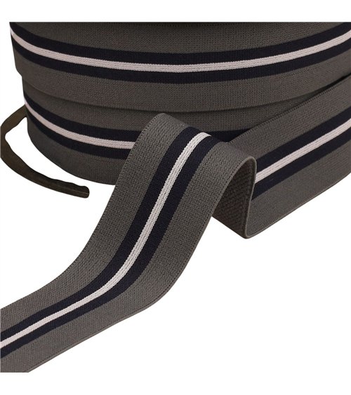 Bobine 20m élastique bicolore avec liseret central 32mm gris moyen