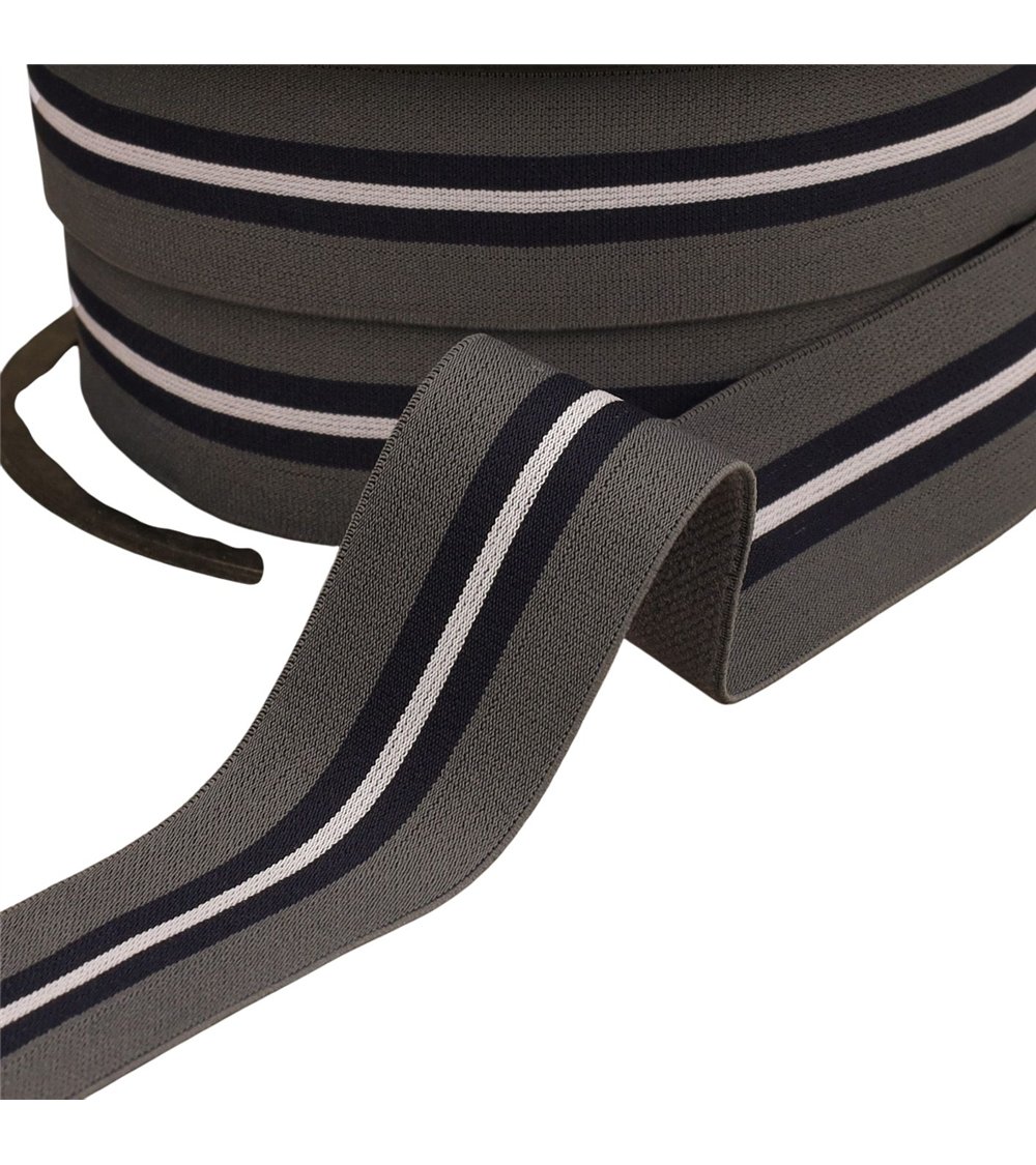 Bobine 20m élastique bicolore avec liseret central 32mm gris moyen
