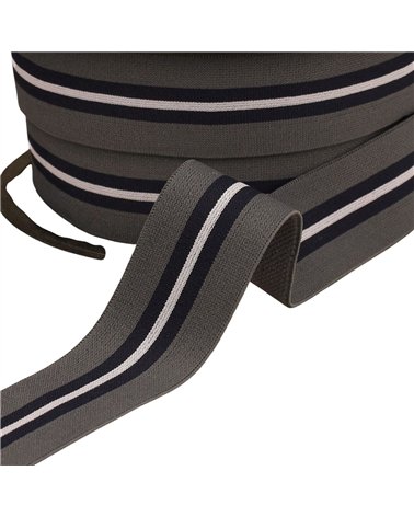 Bobine 20m élastique bicolore avec liseret central 32mm gris moyen