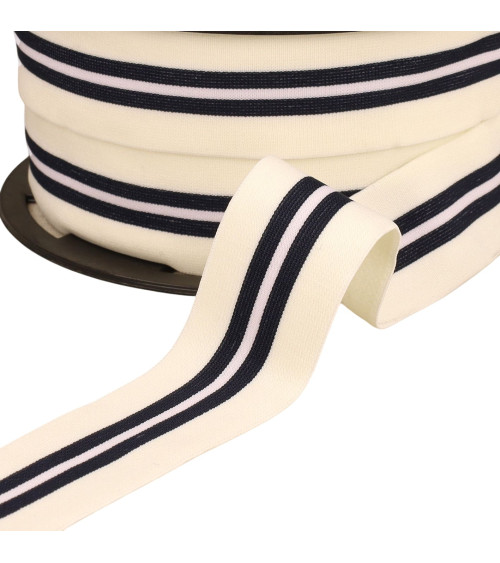 Bobina de 20m de elástico bicolor con ribete central crudo de 32mm