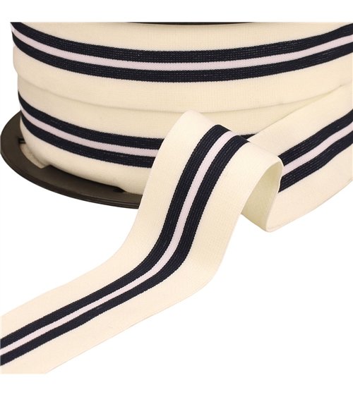 Bobine 20m élastique bicolore avec liseret central 32mm écru
