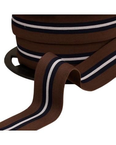 Bobina da 20 mt di elastico bicolore con bordatura centrale color caffè da 32 mm