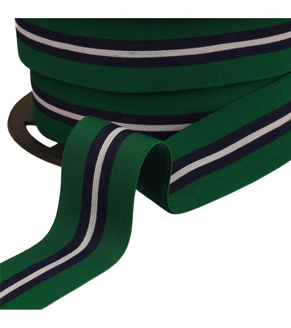 Bobine 20m élastique bicolore avec liseret central 32mm vert bouteille