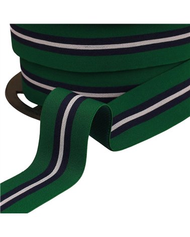 Bobine 20m élastique bicolore avec liseret central 32mm vert bouteille