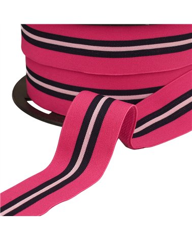 Bobine 20m élastique bicolore avec liseret central 32mm framboise